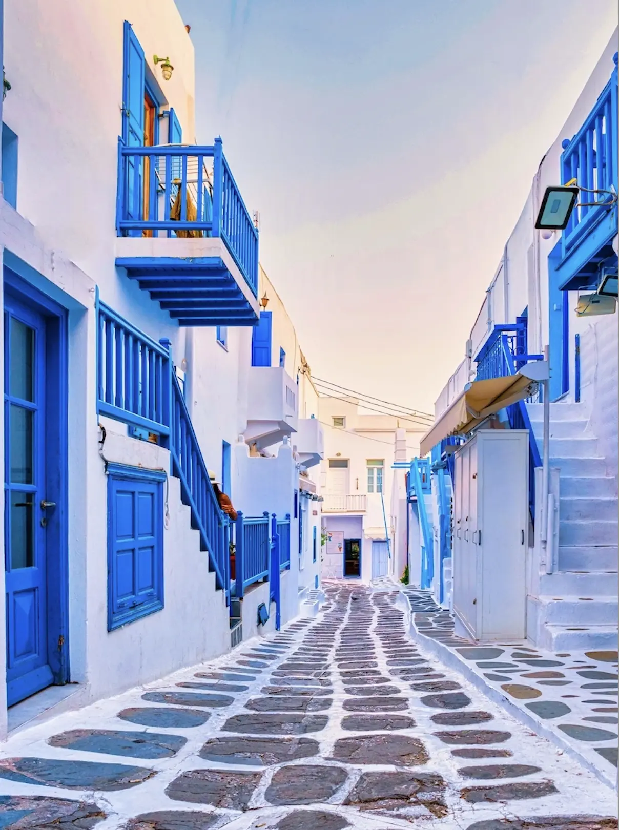 Postcard-worthy streets in Mykonos Greece.